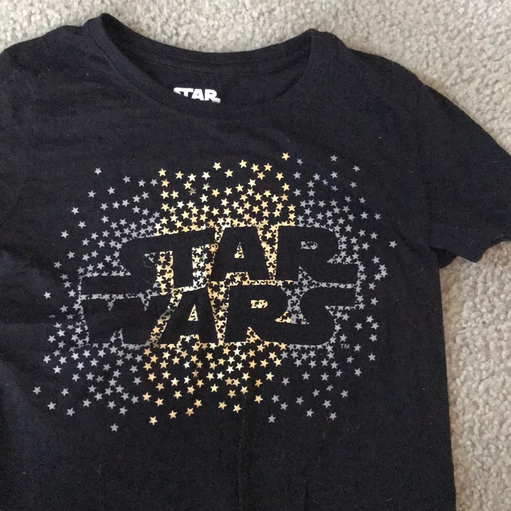 Star Wars girls black shirt, gold and silver stars